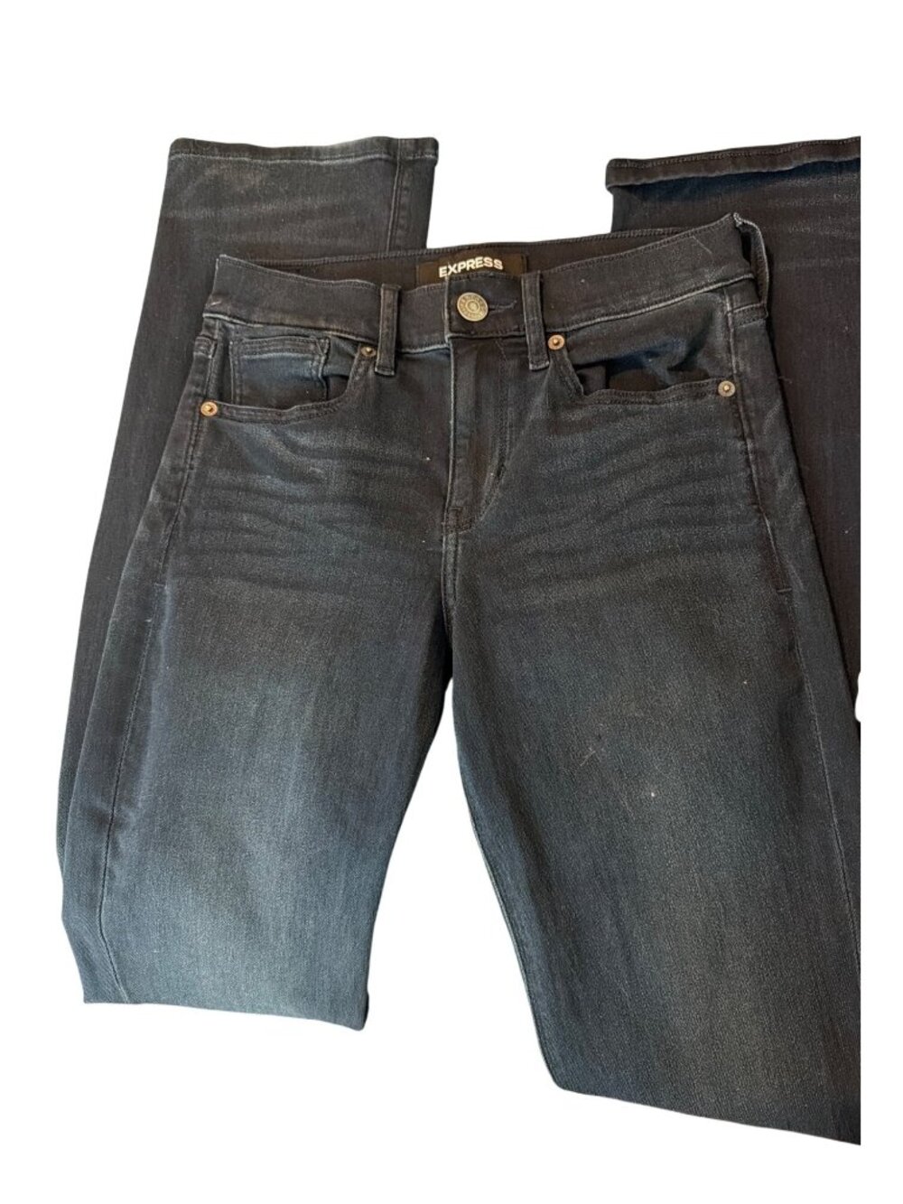 Express Barely Boot Mid Rise Supersoft Stretch + Jeans Dark Blue Denim Sz 00L